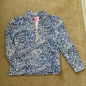 Blue and White Leopard Print Pullover